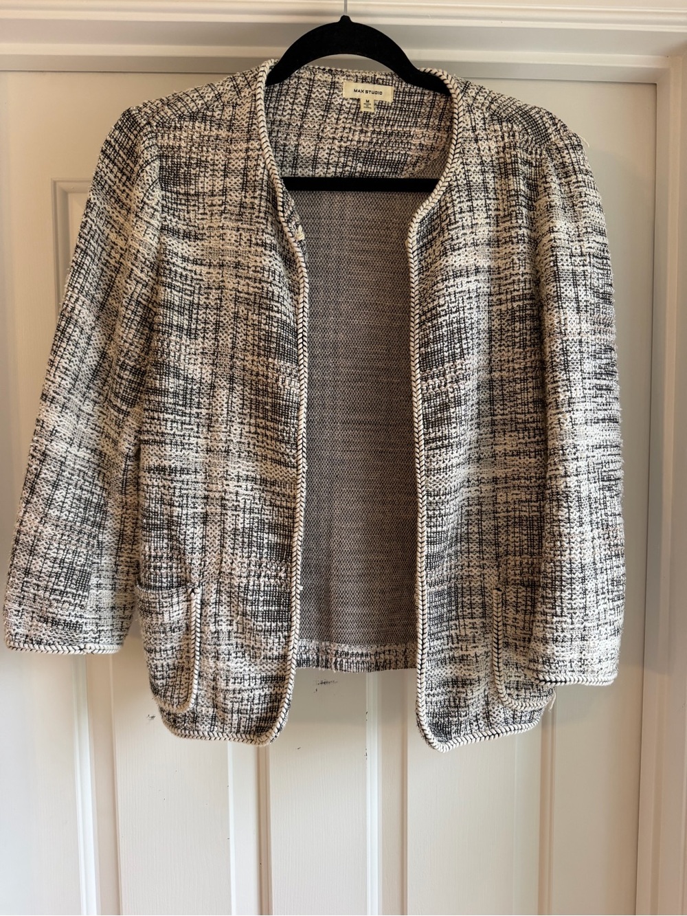 Max Studio Black and White Tweed Open-Front Jacket